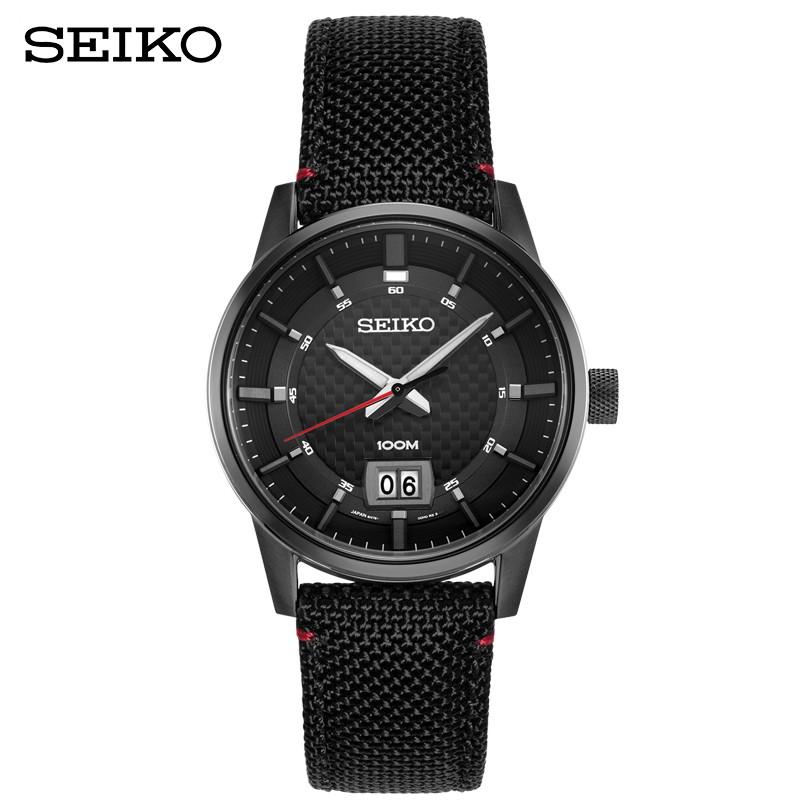 原价￥1279现价￥1269精工seiko手表休闲防水黑盘尼龙带夜光螺旋底盖