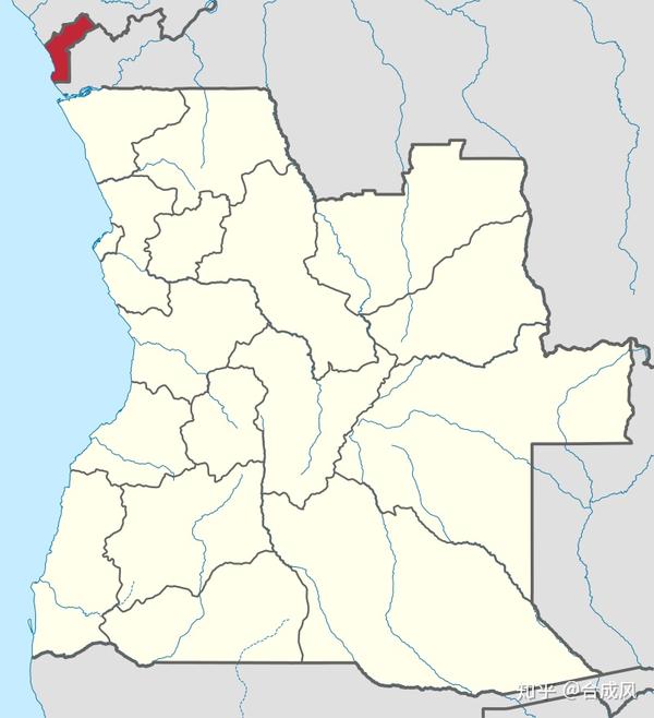安哥拉地图,红色的部分即为卡宾达地区.
