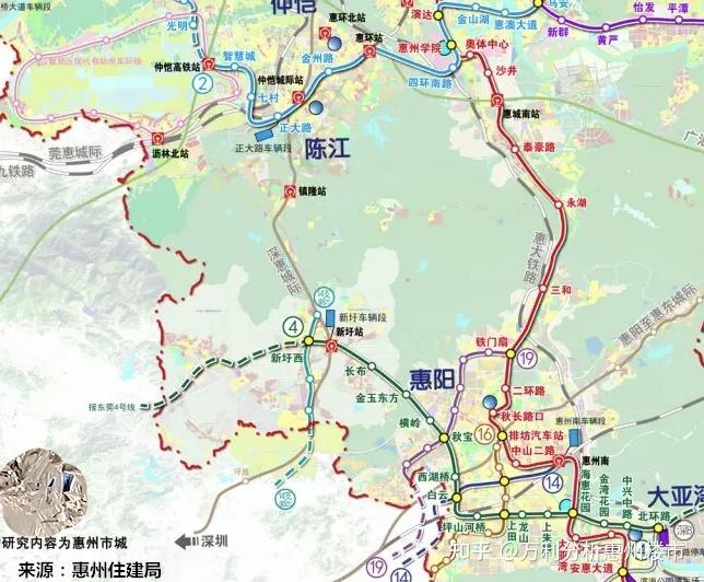 惠城(市区)区域与深圳对接线为深惠城际与莞惠城际交汇于仲恺,去往