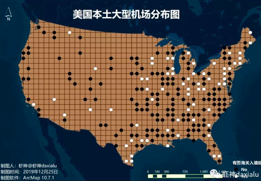 如何制作一份围棋风格的美国机场分布图