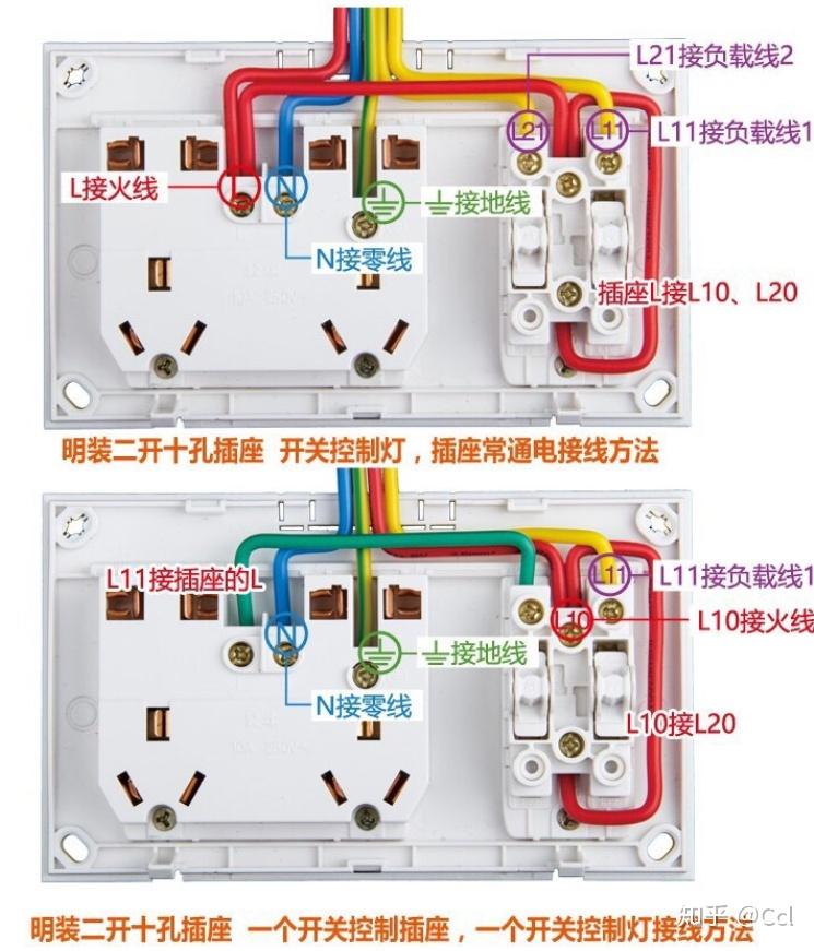 客厅用两个双开双控五孔开关控制三个灯一个大灯两个壁灯一头五根线一