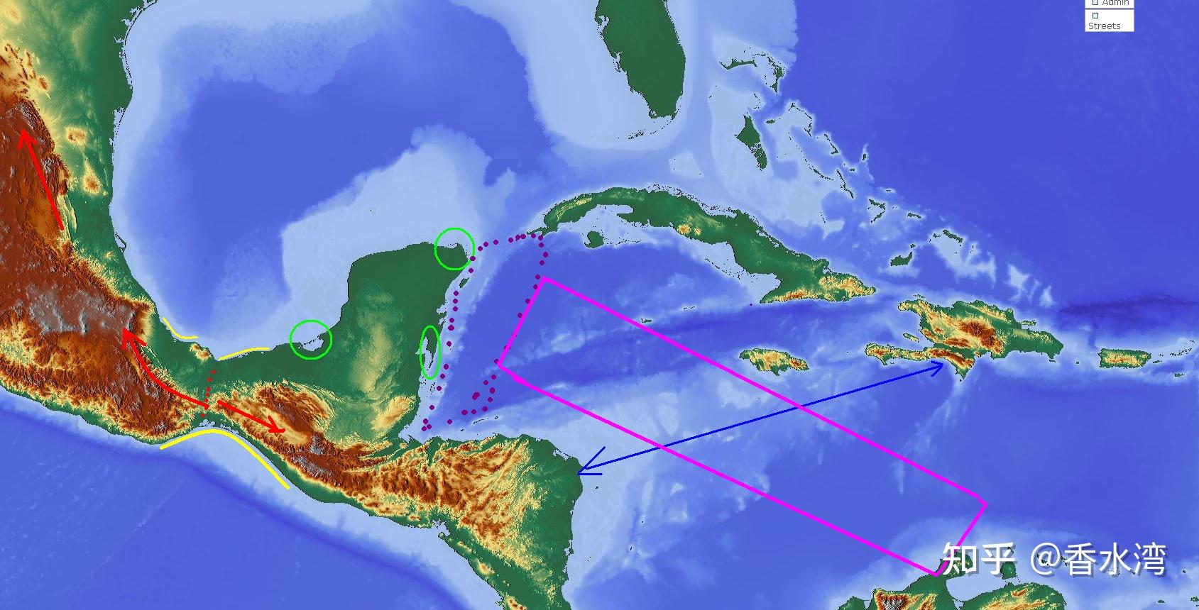 如果常规理解尤卡坦半岛陆块的运动机制是向南旋转,则特万特佩克地峡