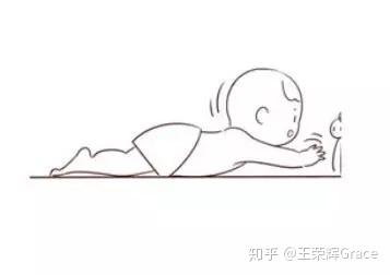 宝宝俯趴时能抬头90度;能从俯趴翻身亮仰躺.