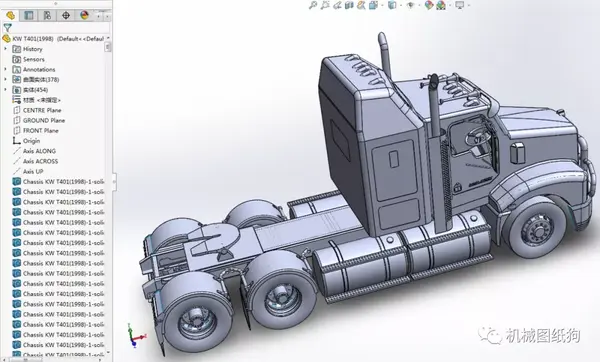 【其他车型】kenworth t401卡车头模型3d图纸 solidworks设计