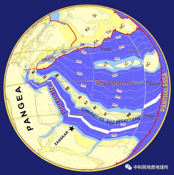 三叠纪早期随着cimmerian板块从冈瓦纳大陆裂解开, 新特提斯洋开始