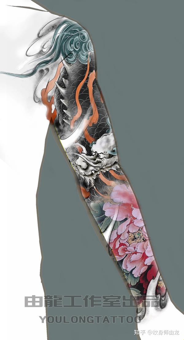 麒麟纹身是最受欢迎的题材之一,麒麟纹身一般不会单独设计成花臂纹身