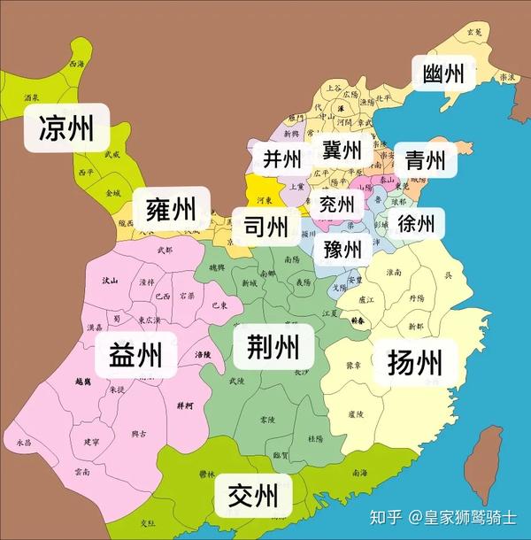 荆州在东汉十三州中的位置(图中绿色部分)