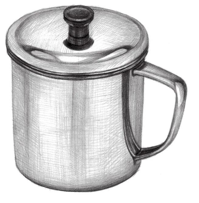 素描入门金属质感不锈钢茶缸的画法步骤讲解