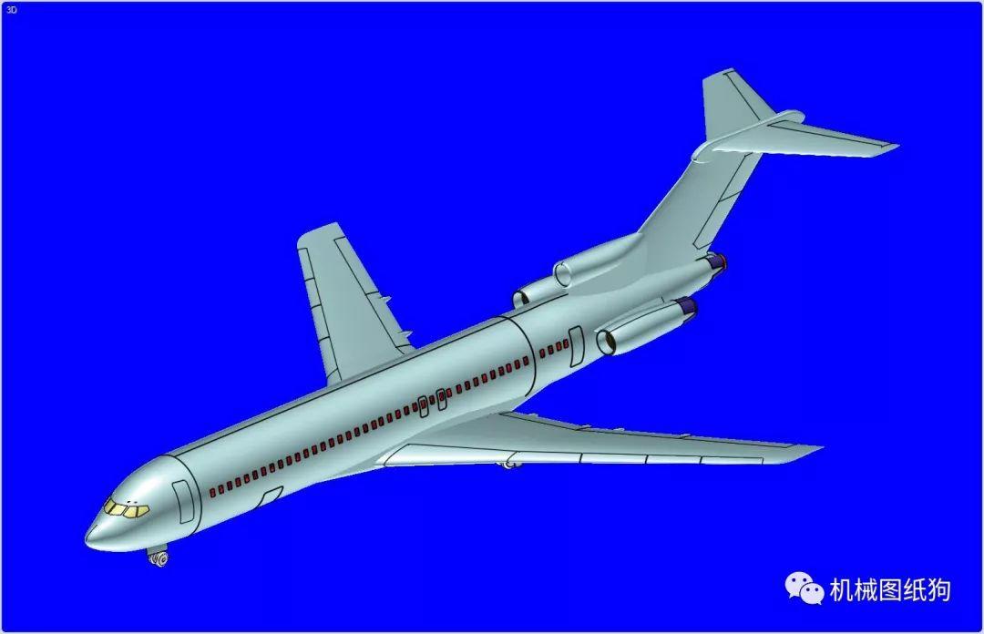 飞行模型c22波音727运输机3d图纸3dmsatstp格式客机三维建模