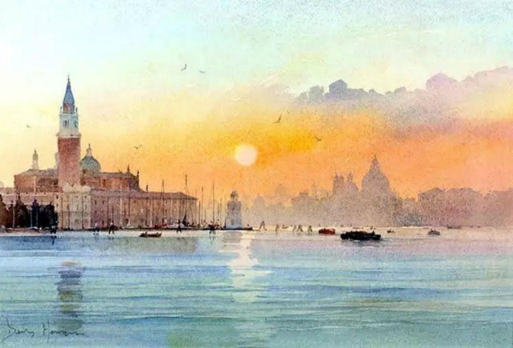 英国画家大卫豪厄尔风景水彩画
