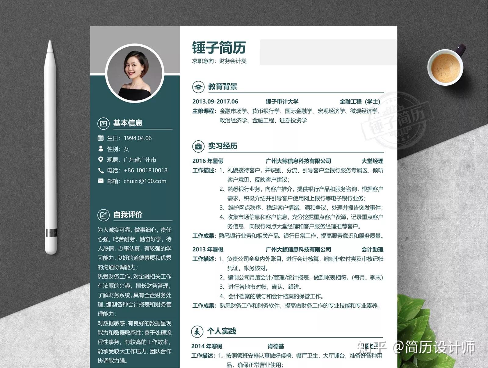 word文档(可任意便捷)精美简历模板设计,两栏个人简历模板,一份设计