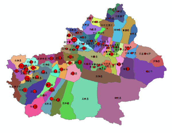(49)专题图制作之人口地图(2)——新疆行政区人口分布