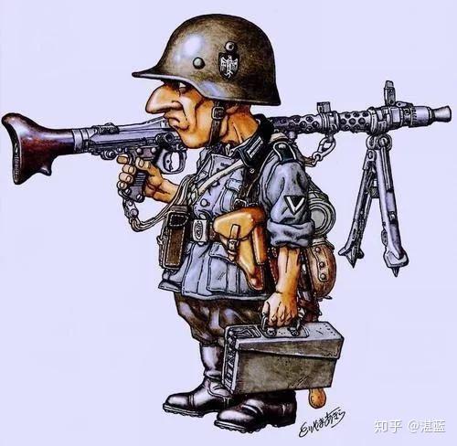 奉上两幅卡通化德军机枪手漫画,分别是陆军mg 34机枪手和党卫军zb 26