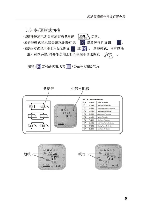 温尔泰燃气壁挂炉产品说明书