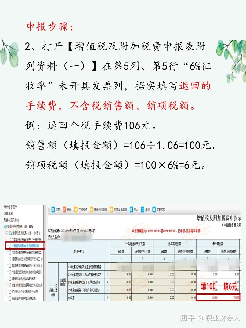 个税退付手续费后手续费的增值税申报步骤账务及报表处理全解析 知乎