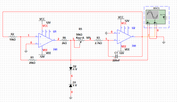 multisim中构建三角波发生电路 四,设计结果: 1.