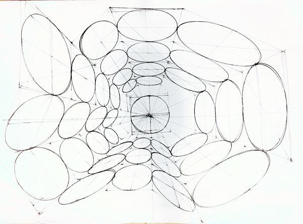 一点透视立方体切形的基础上运用透视圆的画法去切出立方体中的圆柱体