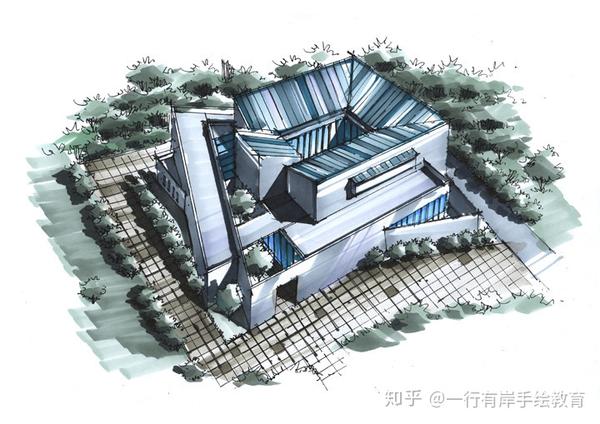 贾平凹文化艺术馆建筑手绘