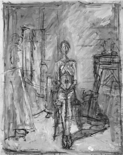 图14  贾科梅蒂 在工作室中端坐的女人体 布面油画 73厘米×59.