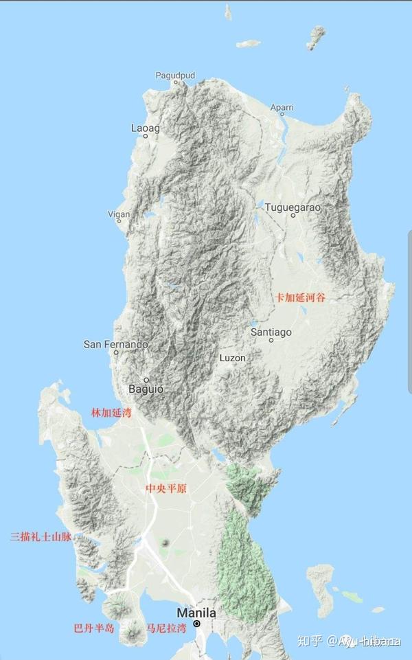 吕宋岛的地形图,可以大致还原当年菲律宾作战的形势