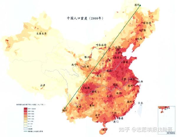 中国人口密集地区分布图(人口密度>500人/km2) 中国卫星夜景图 中国