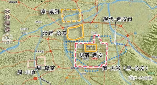 西安-咸阳地区历代古都范围示意图 绘图-大地理馆