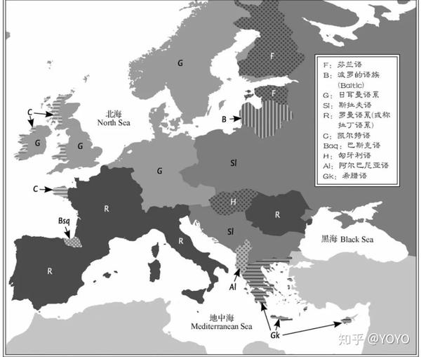 西欧的宗教和民族语言在此重叠了:新教国家的语言大多属于 日耳曼语系