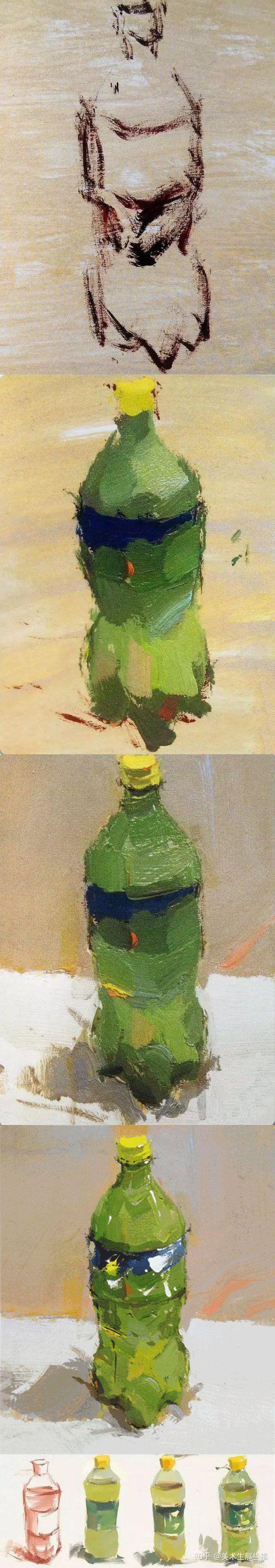 色彩静物单体雪碧瓶的画法瓶子可分三部分来看瓶子瓶子里装有饮料瓶子