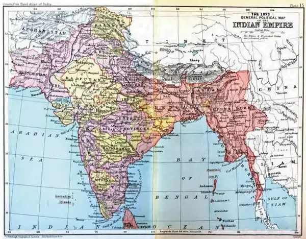 英属印度1893年地图,留意右上角的英文是"indian empire"——印度帝国