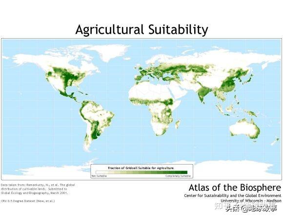 版本一水热条件决定了耕地的年度亩产的上限,世界耕地主要分布见下图