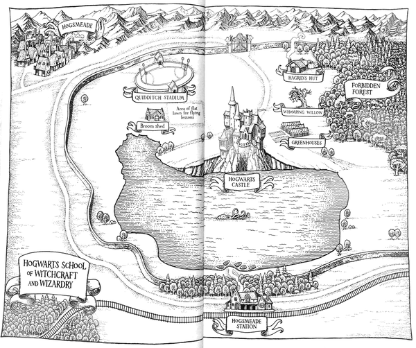 首先,我们先来看一张 霍格沃茨及周边地图,这张图由罗琳女士创作,是