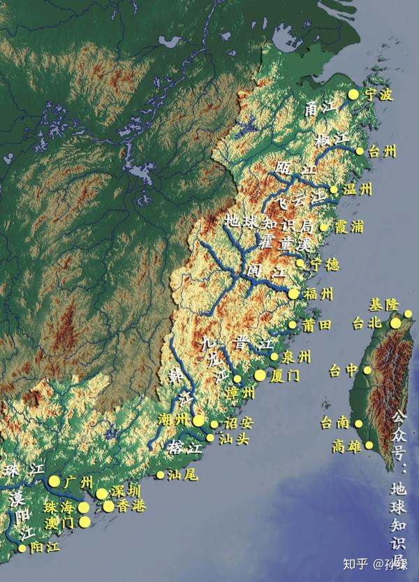 浙闽粤的海岸地貌具有相似性.