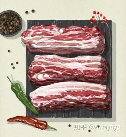 五花肉腌制烤肉写实手绘生鲜鲜肉美食插画