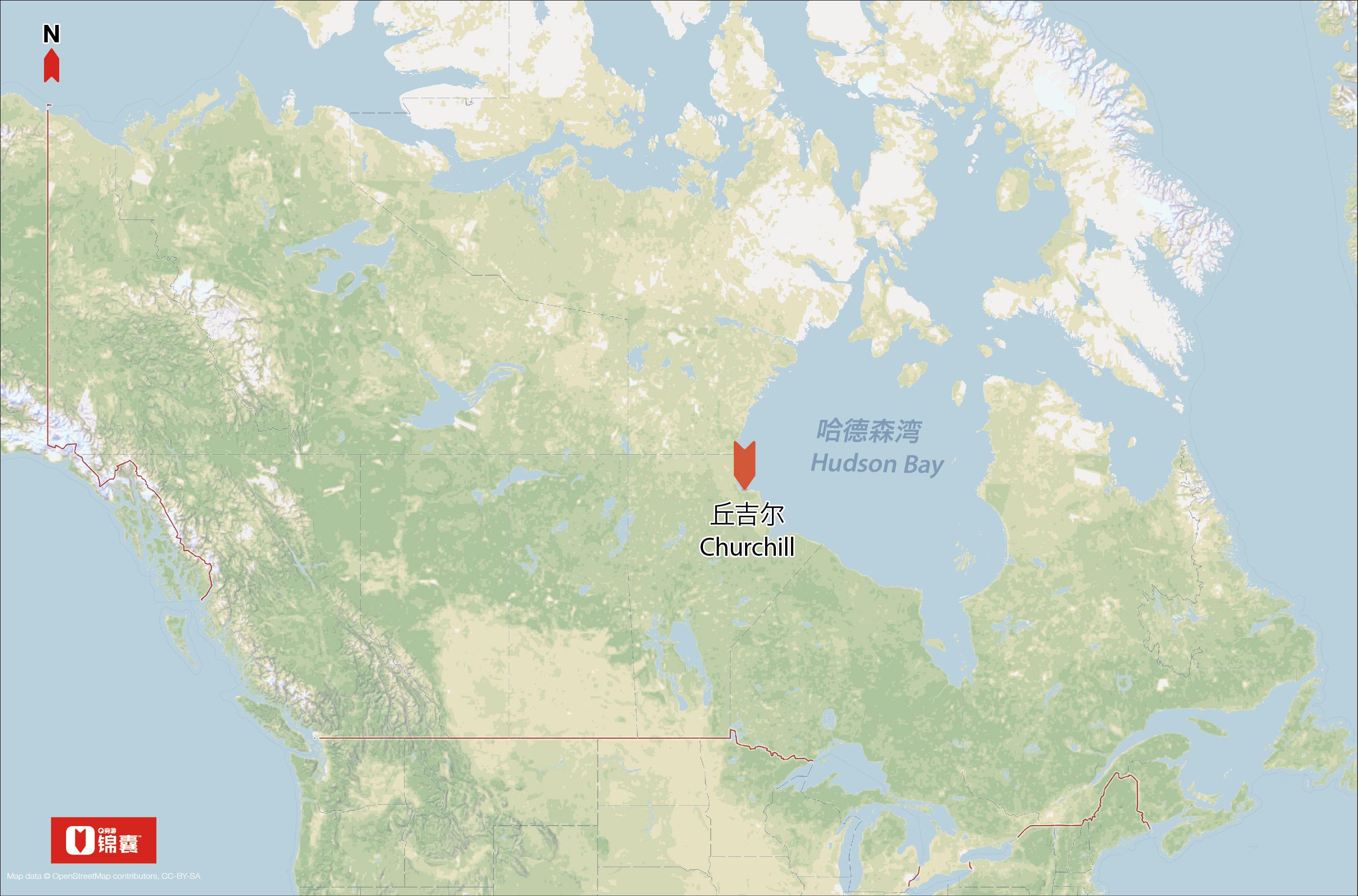 它旁边的大片海域就是直接连通北冰洋的哈德逊湾(hudson bay)