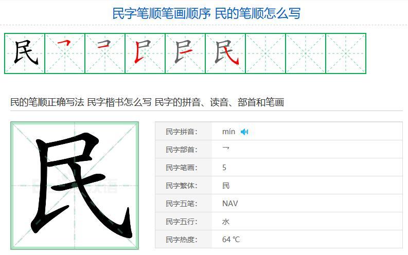 田字格笔顺笔画顺序表