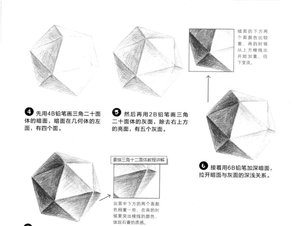 素描教程三角二十面体画法及绘画步骤