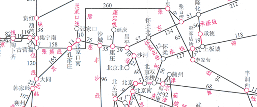 市郊s2线利用既有国家铁路沙河线(东北环),京包线和地方铁路康延线