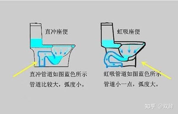 虹吸式和直吸式马桶示意图,图源网络