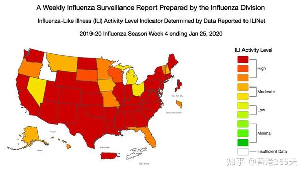 (美国流感疫情地图,截止至20年1月25日)