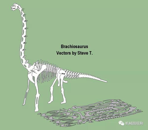 生活艺术腕龙恐龙骨骼拼装立体模型图纸dxf格式