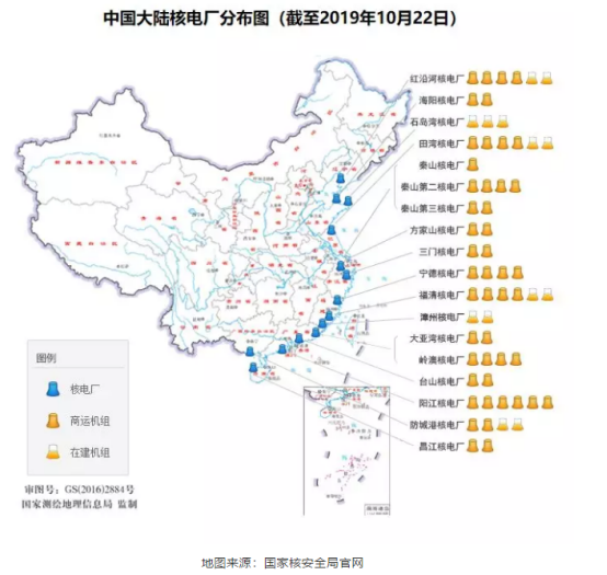 截至2018年6月中国大陆在运核电机组38台 总装机容量3690万千瓦 在建