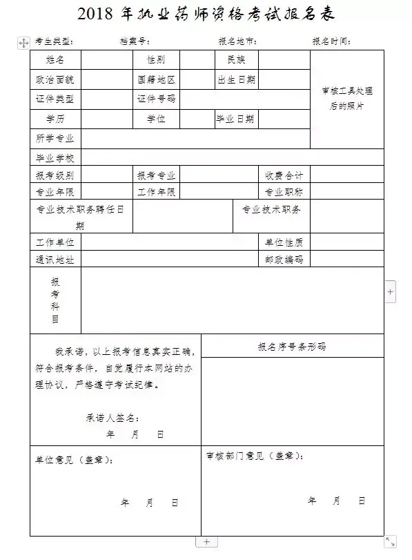 《2018年执业药师资格考试报名表》模板