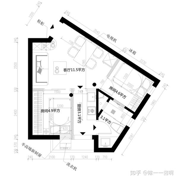 54㎡小户型整容式改造不规则的房子更有想法