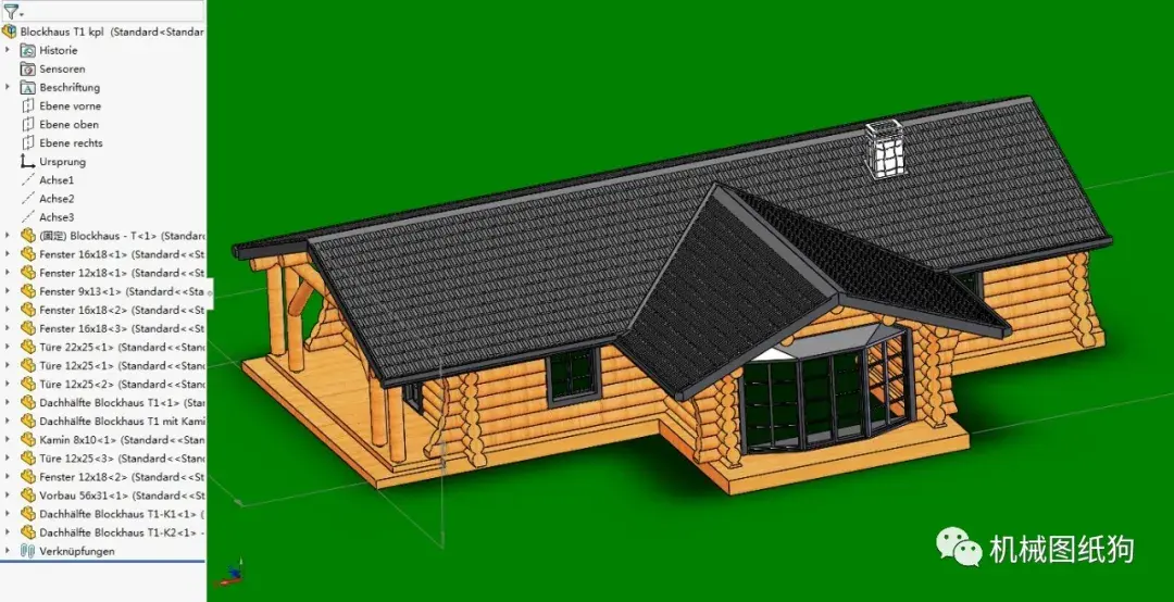 【生活艺术】blockhaus woodhouse木屋模型3d图纸 solidworks设计