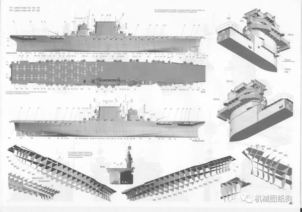 海洋船舶美国航母saratoga萨拉托加航模平面图纸jpg格式