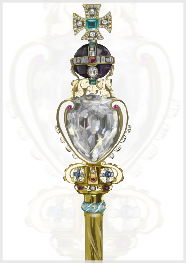 非洲之星"库里南一号"(重530.2克拉)被镶嵌在英女王权杖上