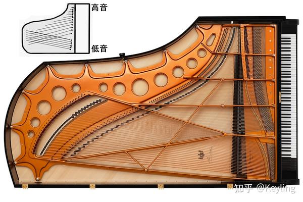 由于原声钢琴在 低音区琴弦比较粗长,加上有制音器,所以触感比较重
