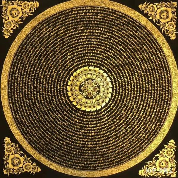 黑金经文坛城 【六字真言坛城】 尺寸:70*70cm