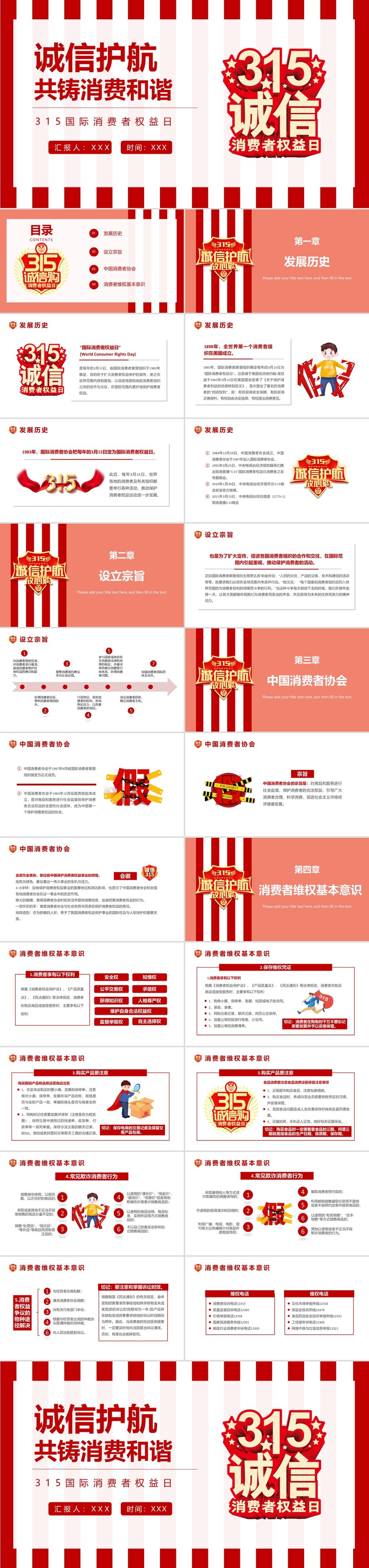 2022诚信护航共铸消费和谐ppt红色大气风315国际消费者权益日介绍课件