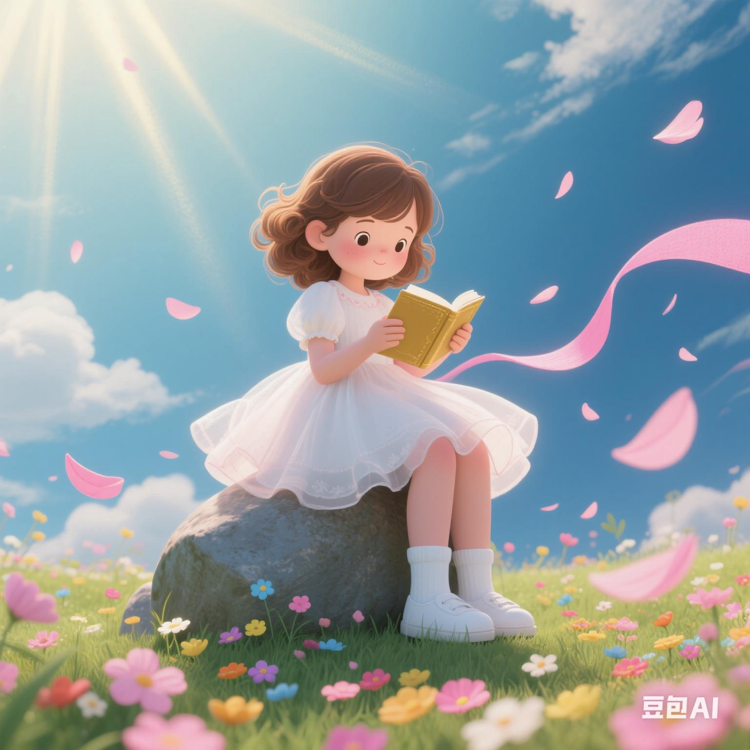 花花和小汤圆 的想法: 头次尝试用ai生成小女孩读书图片